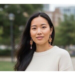 Michal Negrin vintage Romantic Revival filigree Dangle Earrings W/ Crystals